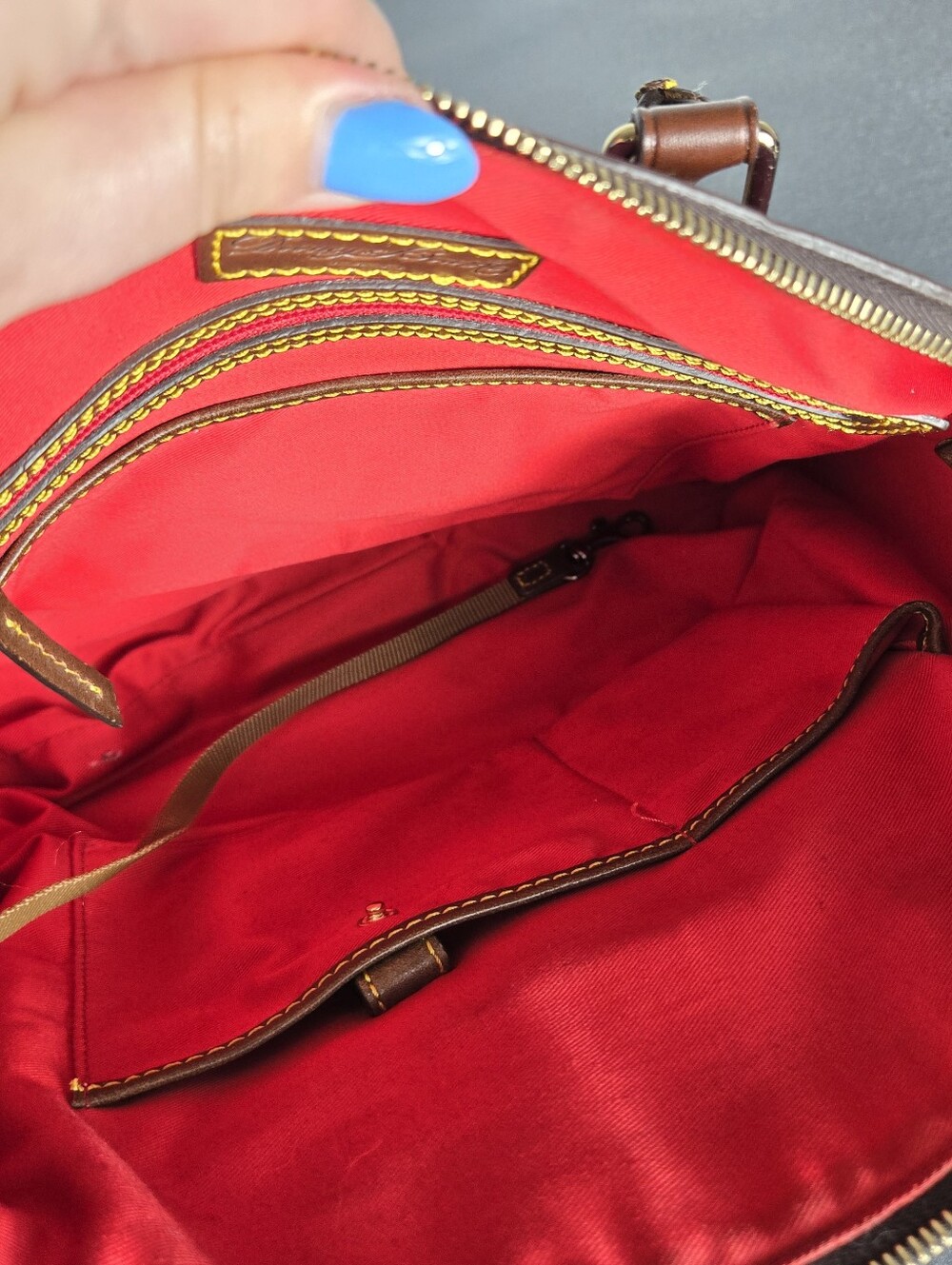 Dooney & Bourke Samba Magenta Pebble Leather Satchel with Brown Trim - Picture 12 of 15